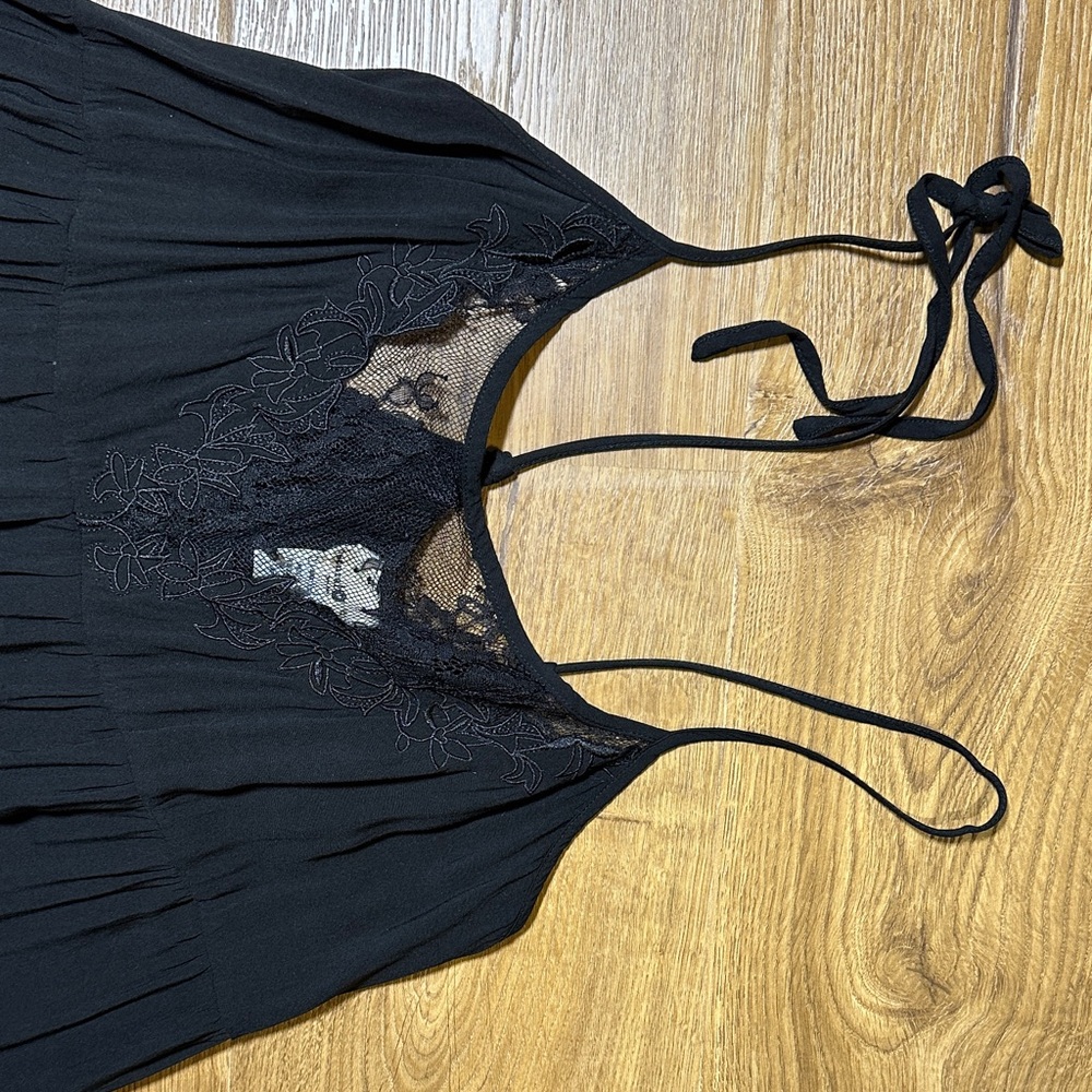 Natural Life Black Lace Yoke Maxi Dress Boho Tiered Sundress Adjustable Straps L - Picture 3 of 11